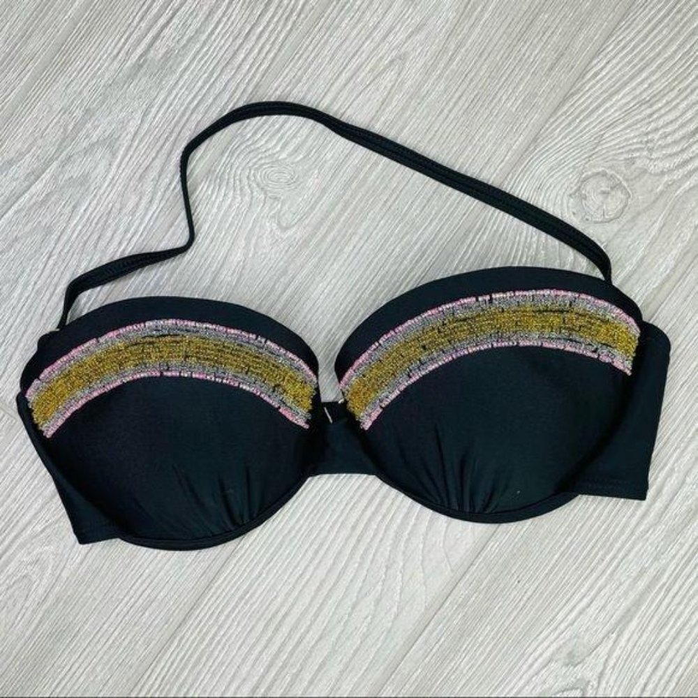 Ninety six degrees black beaded bikini top swimwear bathing suit swimsuit m